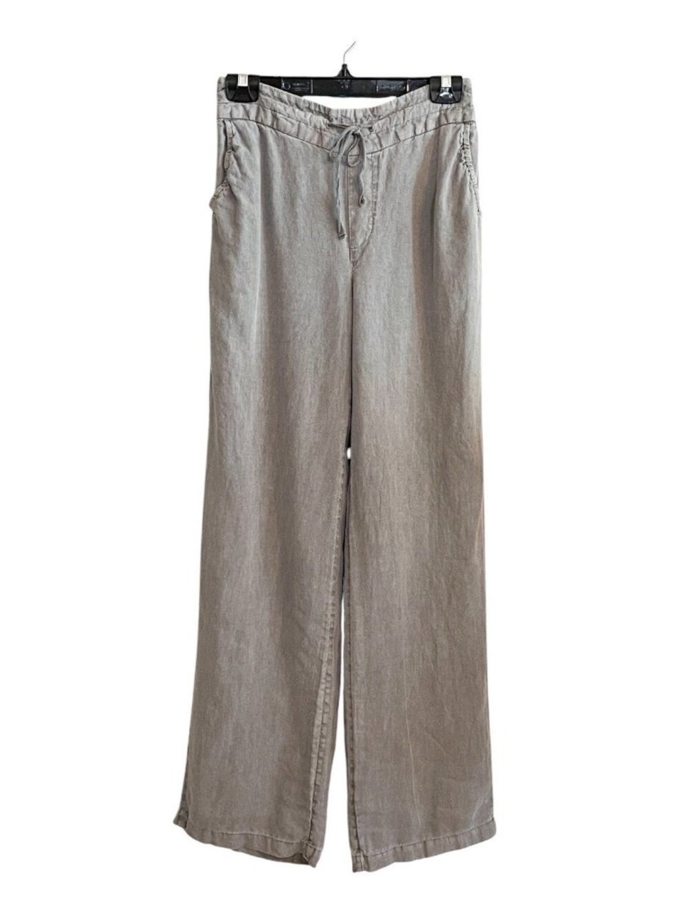 Artisan NY 100% Gray Wide Leg Pants Pull On Size Small Elastic Waist Drawstring
